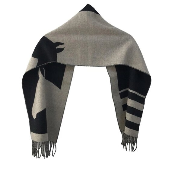 HERMES - Gray Beige Black Cashmere Scarf - Picture 2 of 5